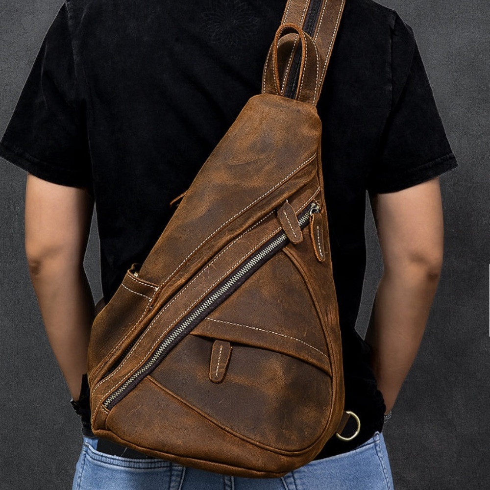 [SOLD] VGUC Men’s/Unisex Sling Backpack Combo, Vintage Brown Leather 16”